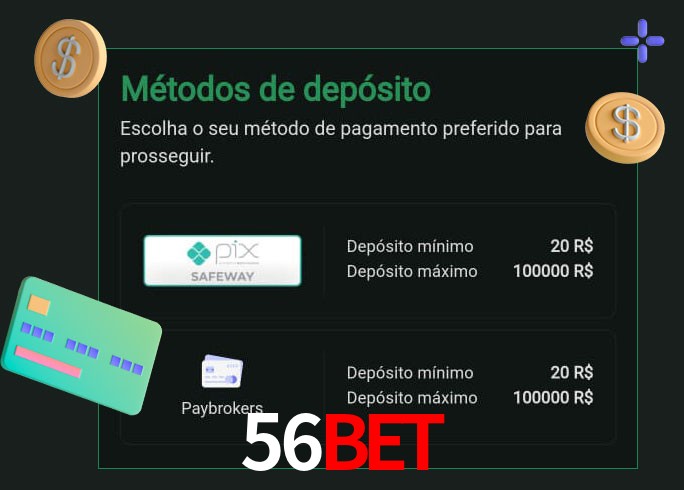 O cassino 56Bet oferece uma grande variedade de métodos de pagamento